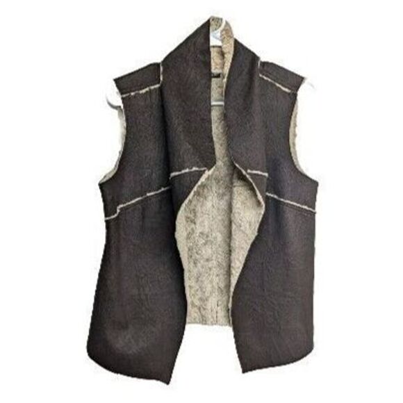 A.N.A. Vest Women Medium Open Front Faux Fur Neutral Fall Autumn Brown M - Picture 2 of 5